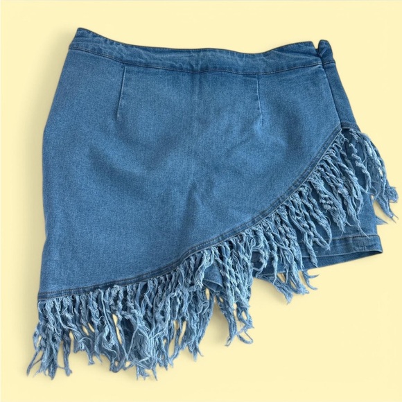 Denim Fringe Skirt - Picture 1 of 8